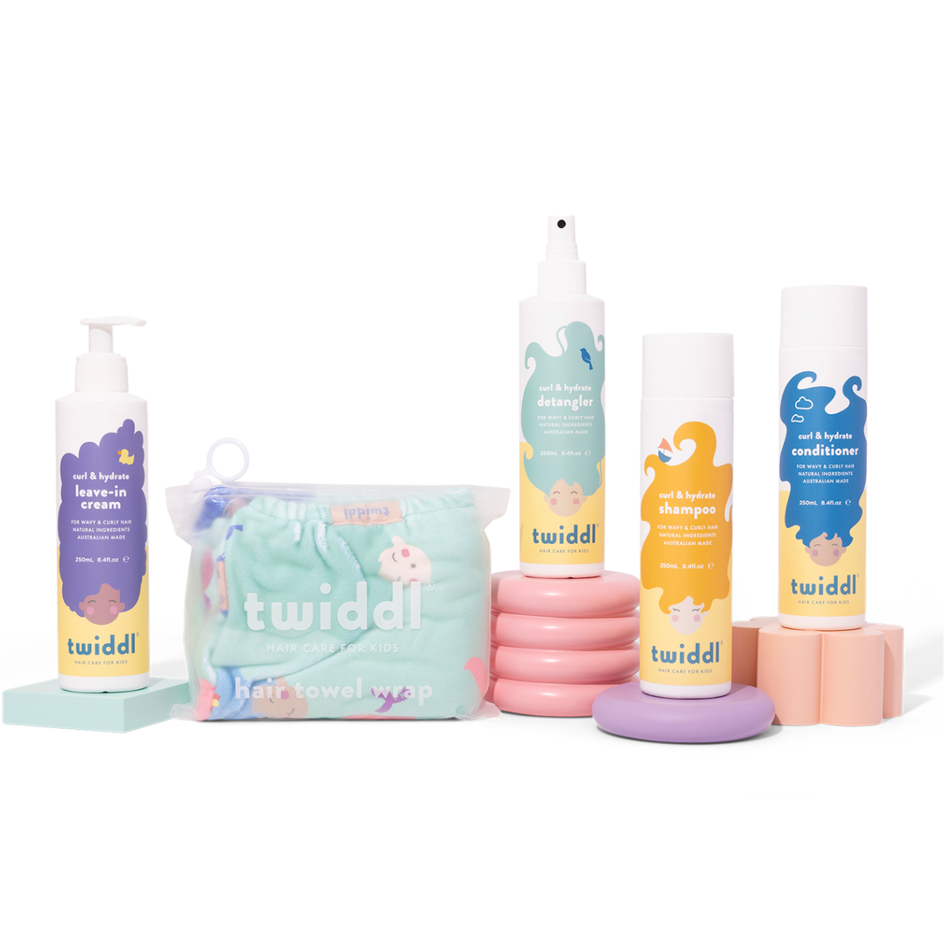 Twiddl Curl & Hydrate Hair Towel Bundle for Kids